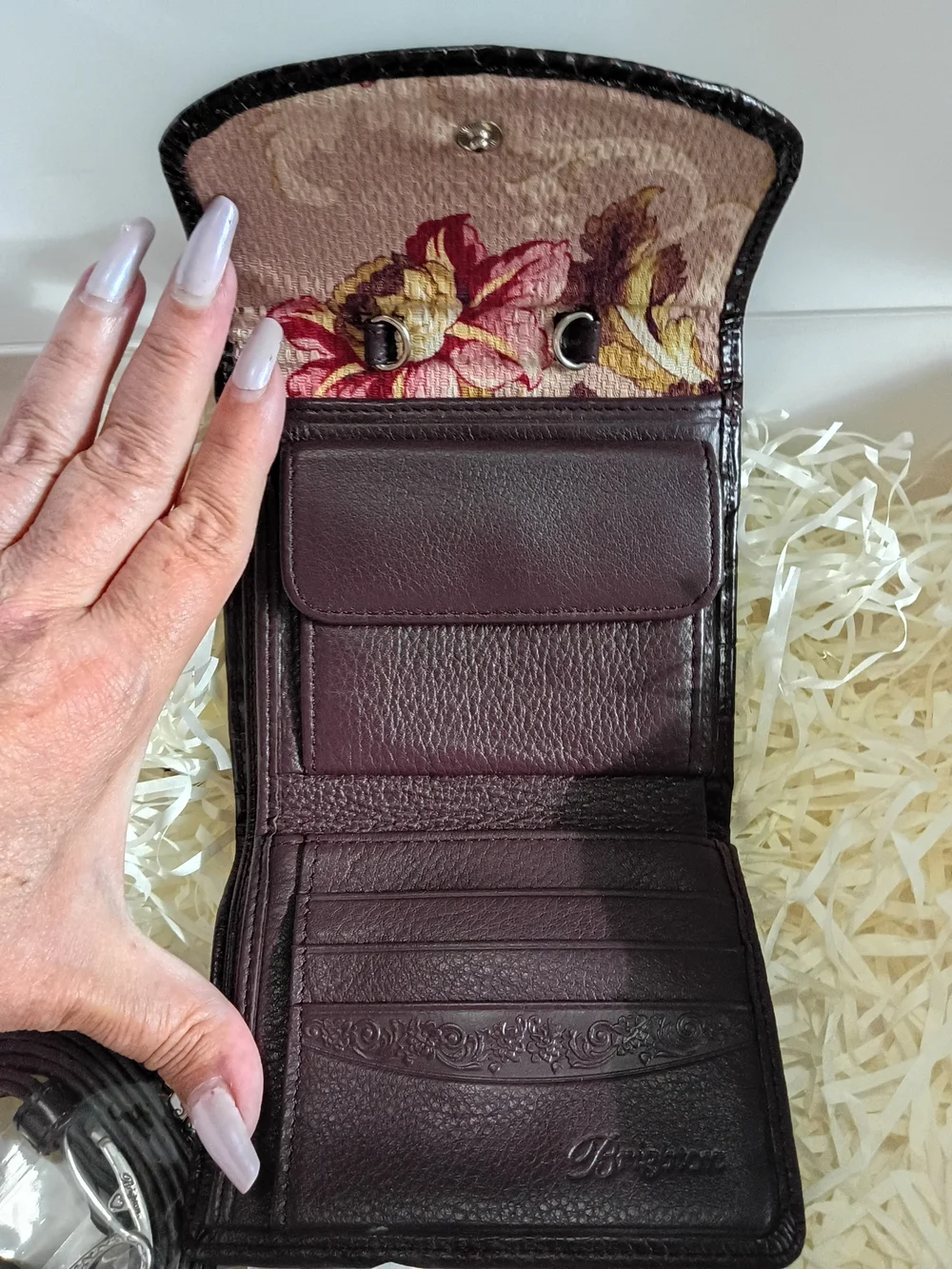 Brighton Nwot Croc-Embossed Burgundy Leather Wallet/Crossbody with Heart Detail